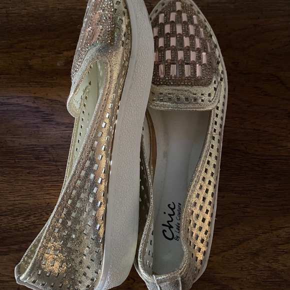 Gold sequin slip on shoes - Picture 3 of 3